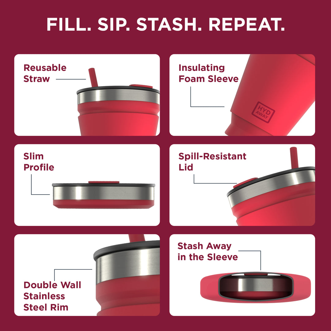 HYDAWAY Collapsible Drink Tumbler-Raspberry#color_raspberry