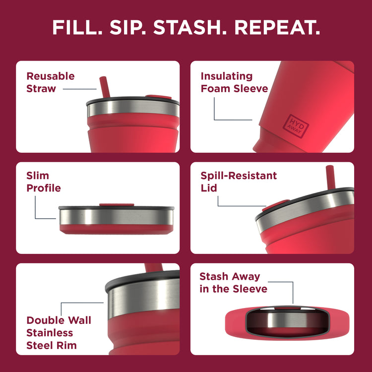 HYDAWAY Collapsible Drink Tumbler-Raspberry#color_raspberry